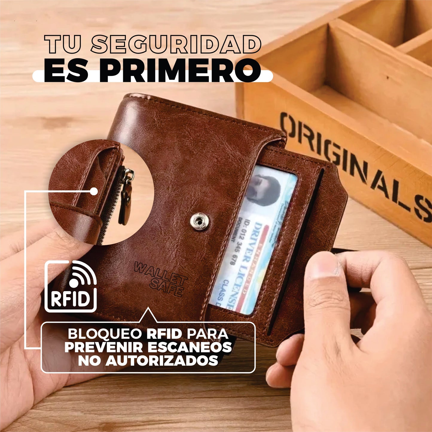 Billetera De Cuero Tecnología Anti Clonación - WalletSafe®